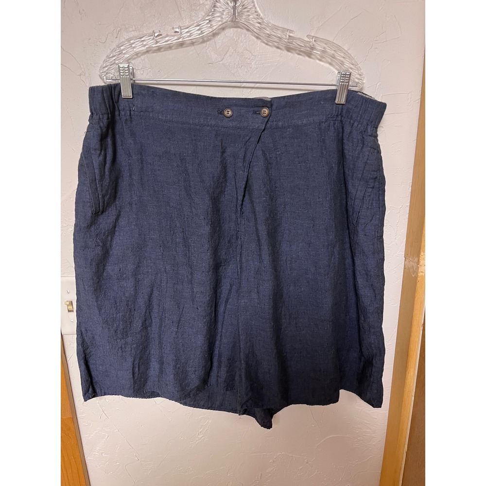 Poetry Navy Blue 100% Linen Relaxed High Waist Shorts Womens US 16